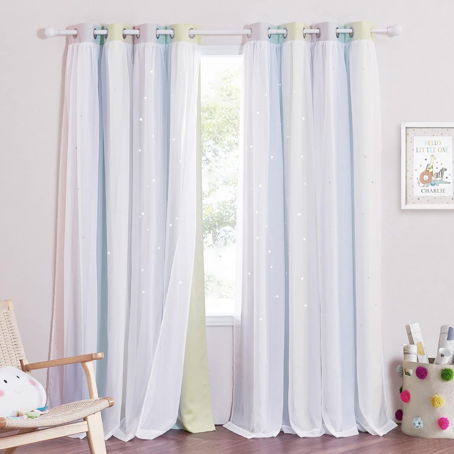 NICETOWN Kids Curtains Blackout Star Cut-Out Rainbow Design