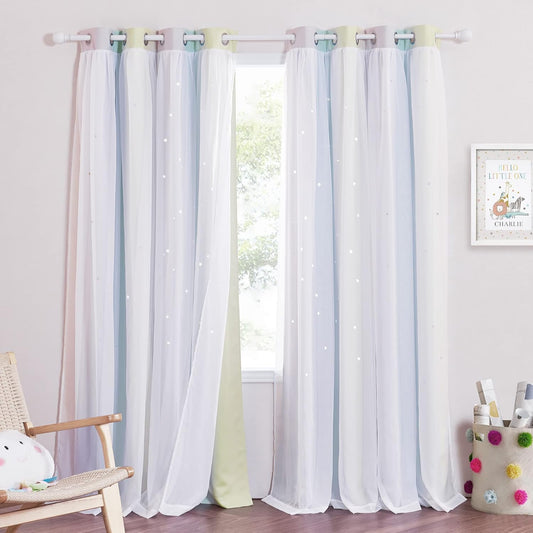 NICETOWN Kids Curtains Blackout Star Cut-Out Rainbow Design
