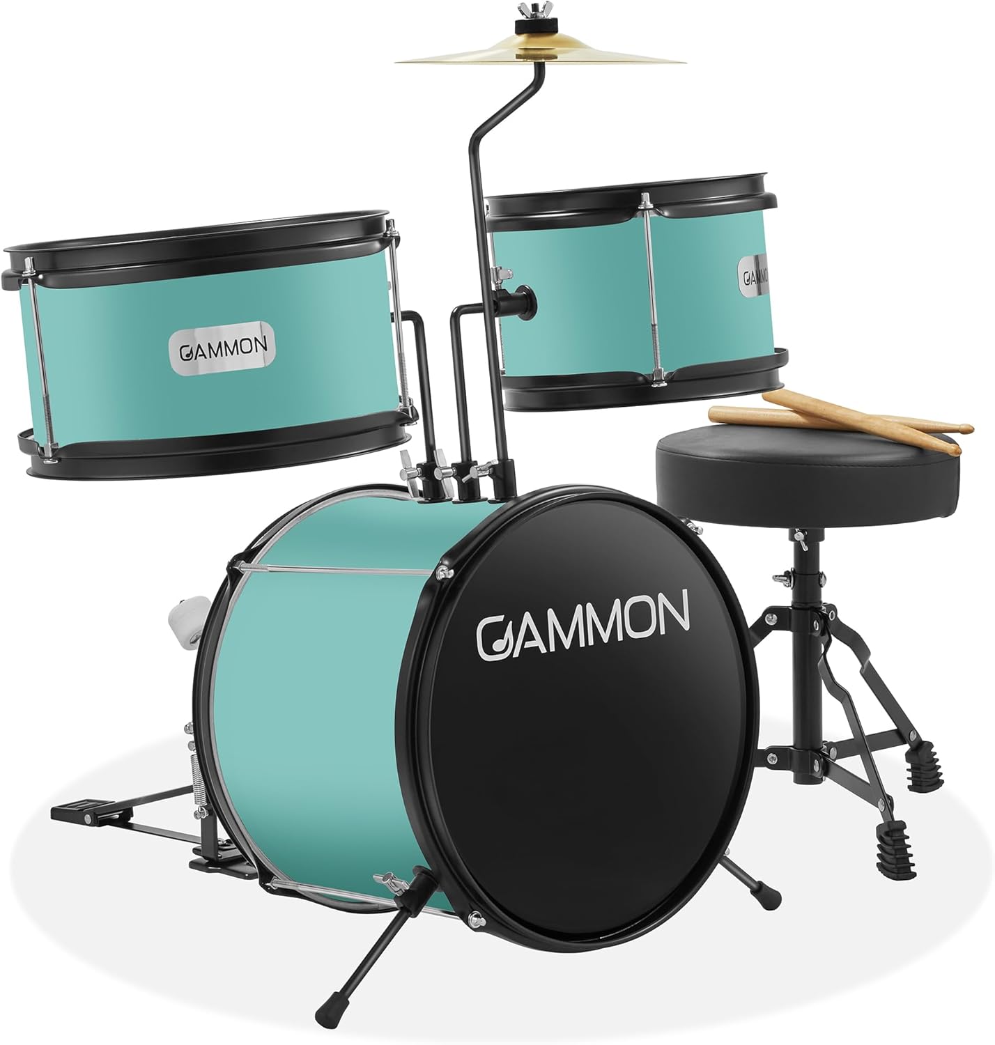 Gammon 3-Piece Junior Drum Set - Complete Beginner Kit in Teal
