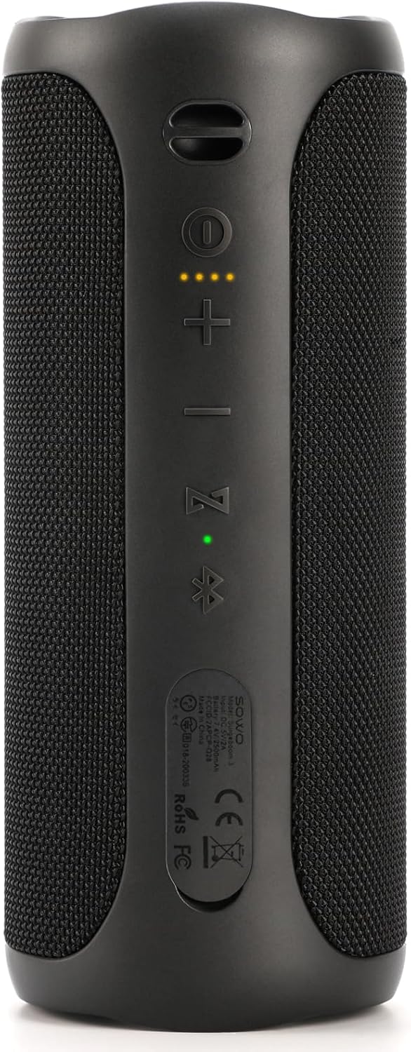 SOWO Waterproof Bluetooth Speaker - Powerful Bass, Colorful Lights, Portable - Black