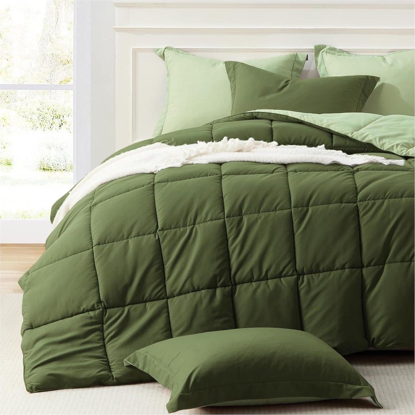 Olive Green King Size Comforter Set Lightweight All Season 3 Pcs