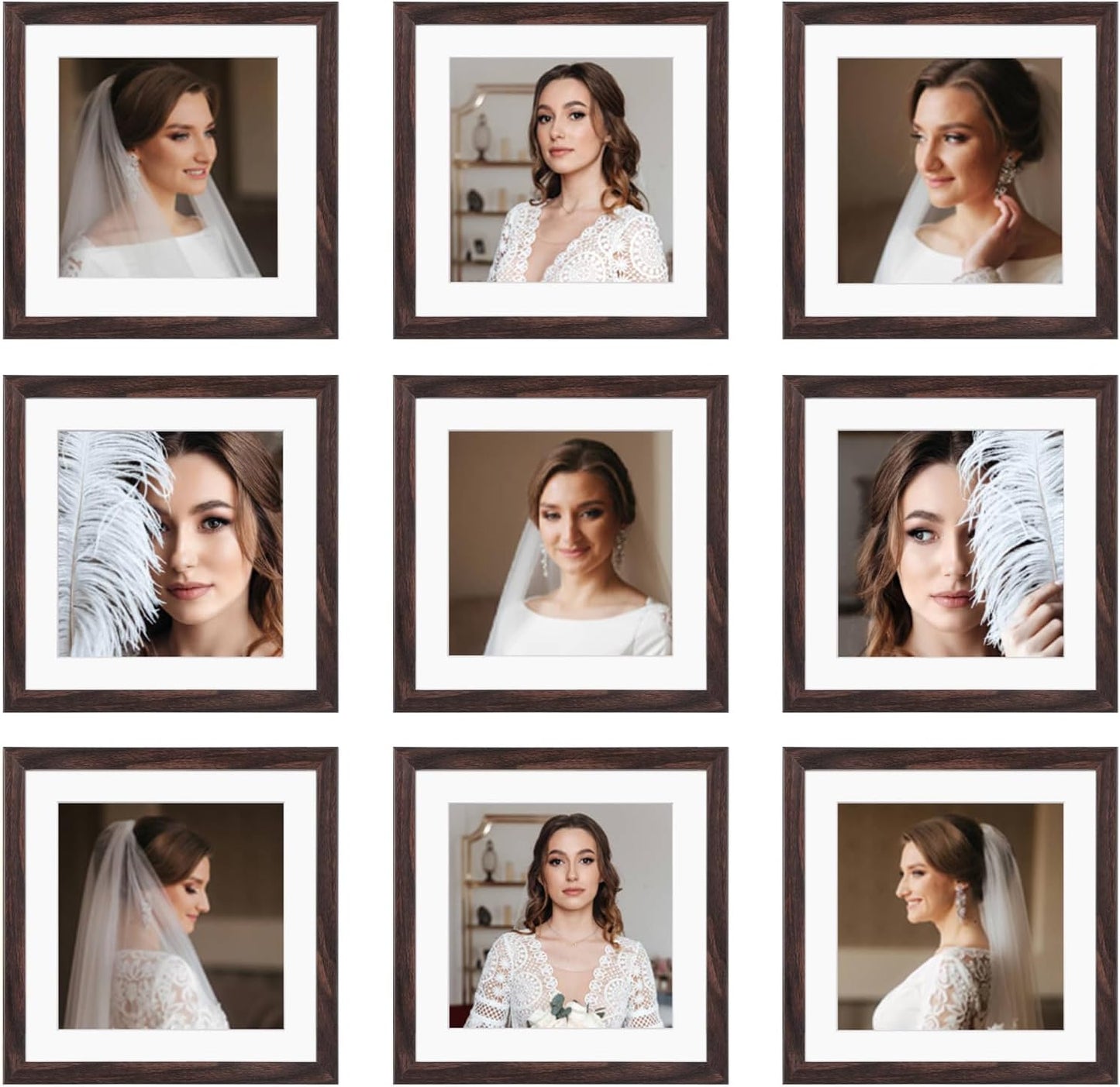 10x10 Picture Frame Set of 9 for Collage Display and Decor