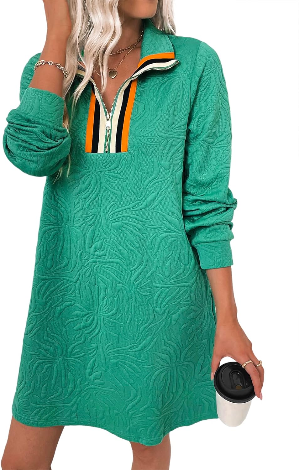 Stylish Women's Casual Dress with Zip Up Neck for Fall Fashion