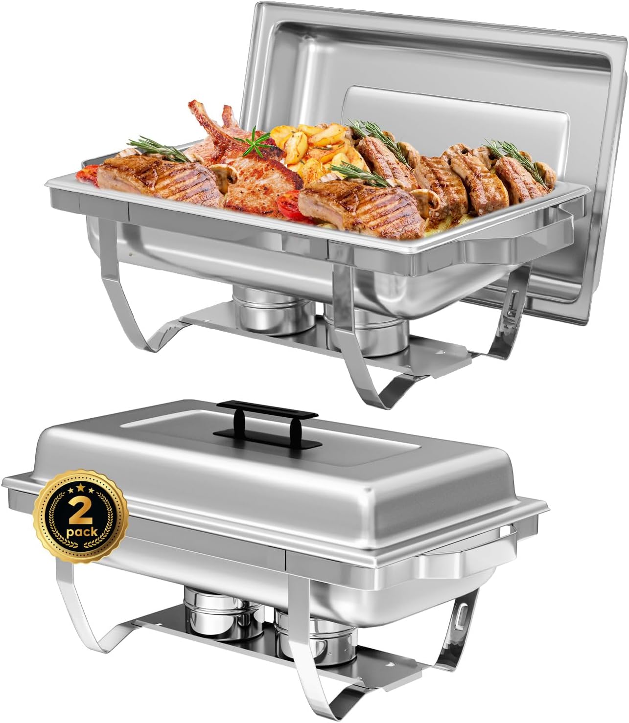 Chafing Dish Buffet Set of 2, 8QT Stainless Steel Rectangular