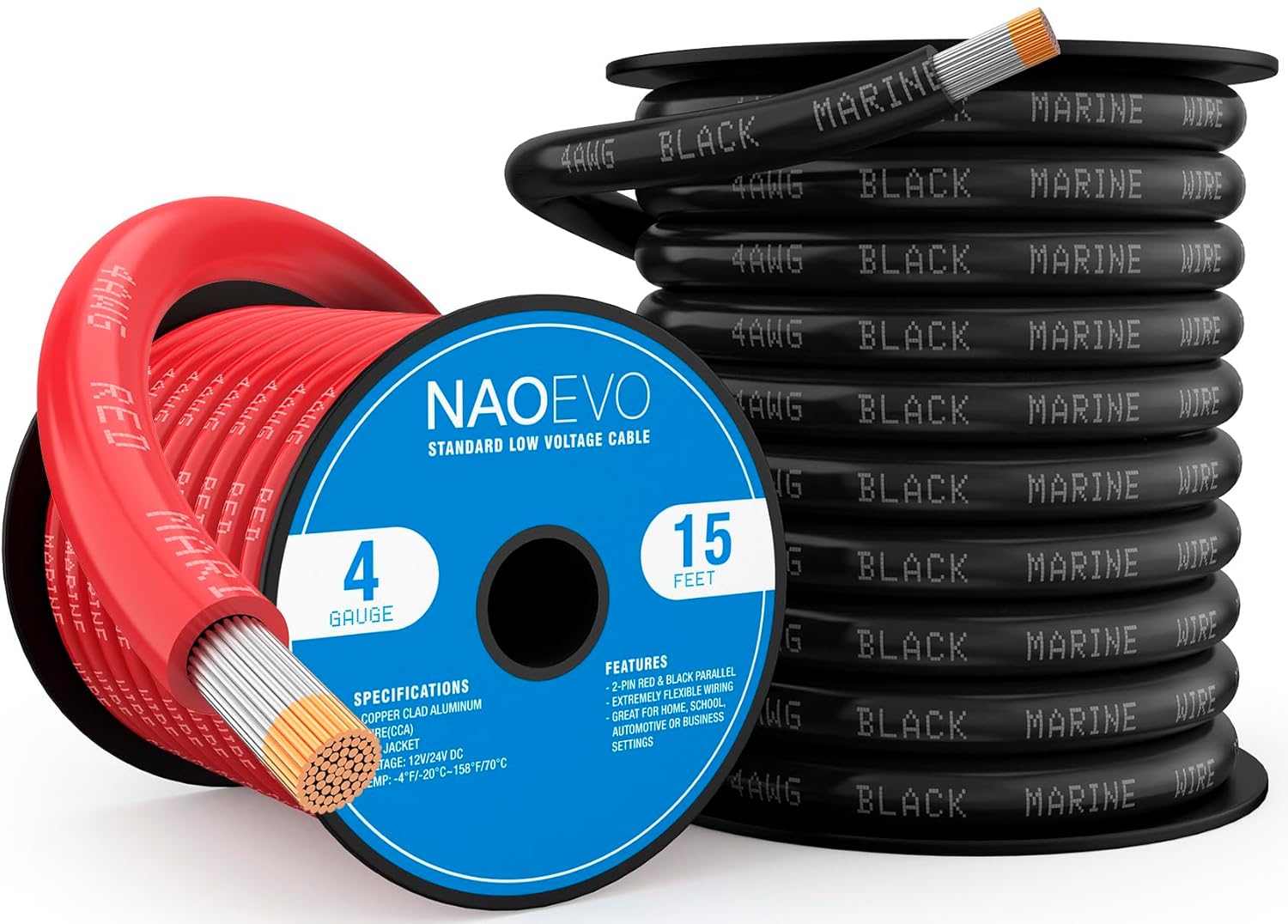 NAOEVO 4 Gauge Marine Wire for Boats, RVs, and Solar Systems