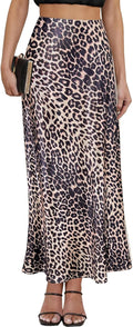 Women's Leopard Satin Maxi Skirt High Waist Elastic Band - 2025 Summer