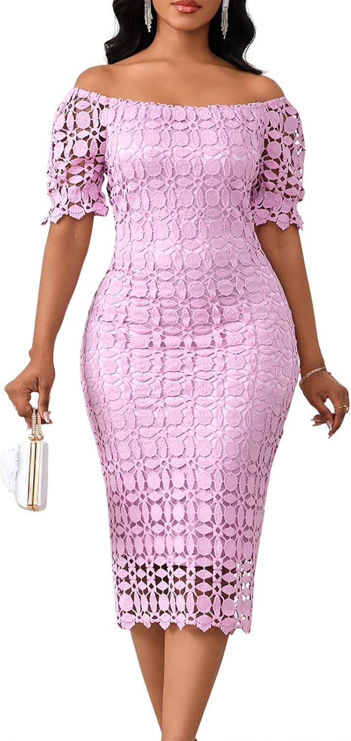 Elegant Sexy Floral Lace Off Shoulder Evening Gown Dress