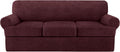 Burgundy T Cushion Sofa Slipcover 4-Piece Set - Plush Fit