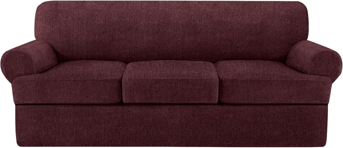 T Cushion Sofa Slipcover Set for 3 Cushions in Burgundy Color