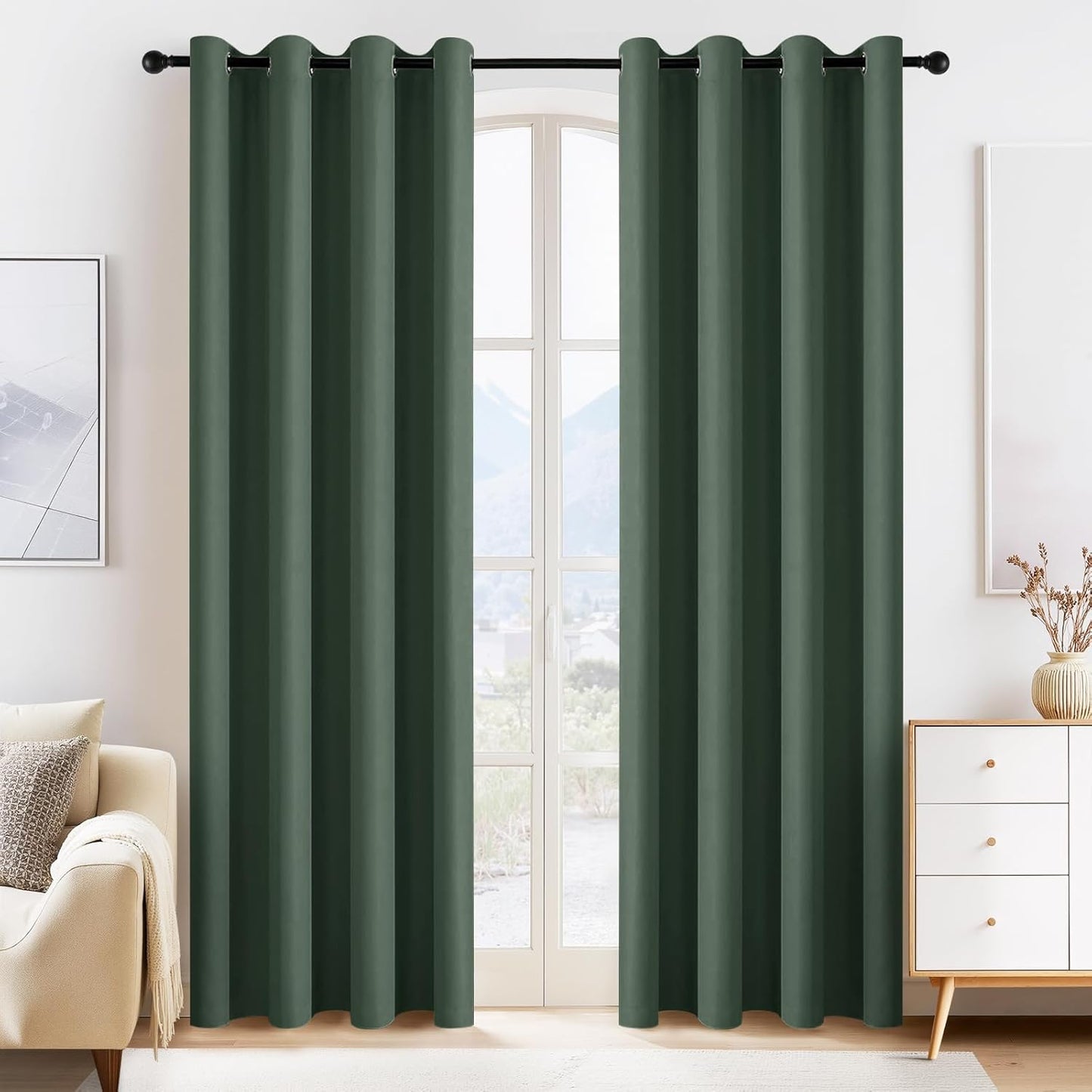 PONY DANCE Dark Green Blackout Curtains for Bedroom Closets
