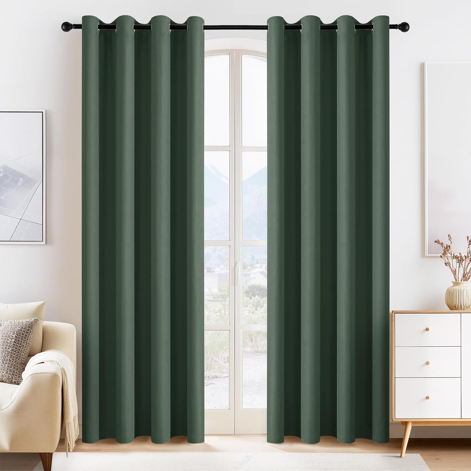 PONY DANCE Dark Green Blackout Curtains for Bedroom Closets