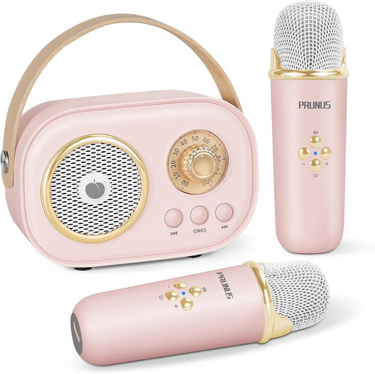 PRUNUS Mini Karaoke Machine: Dual Mics, Stereo Sound! 