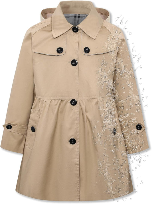 Lightweight Waterproof Hooded Rain Jacket for Girls 2-14 Years