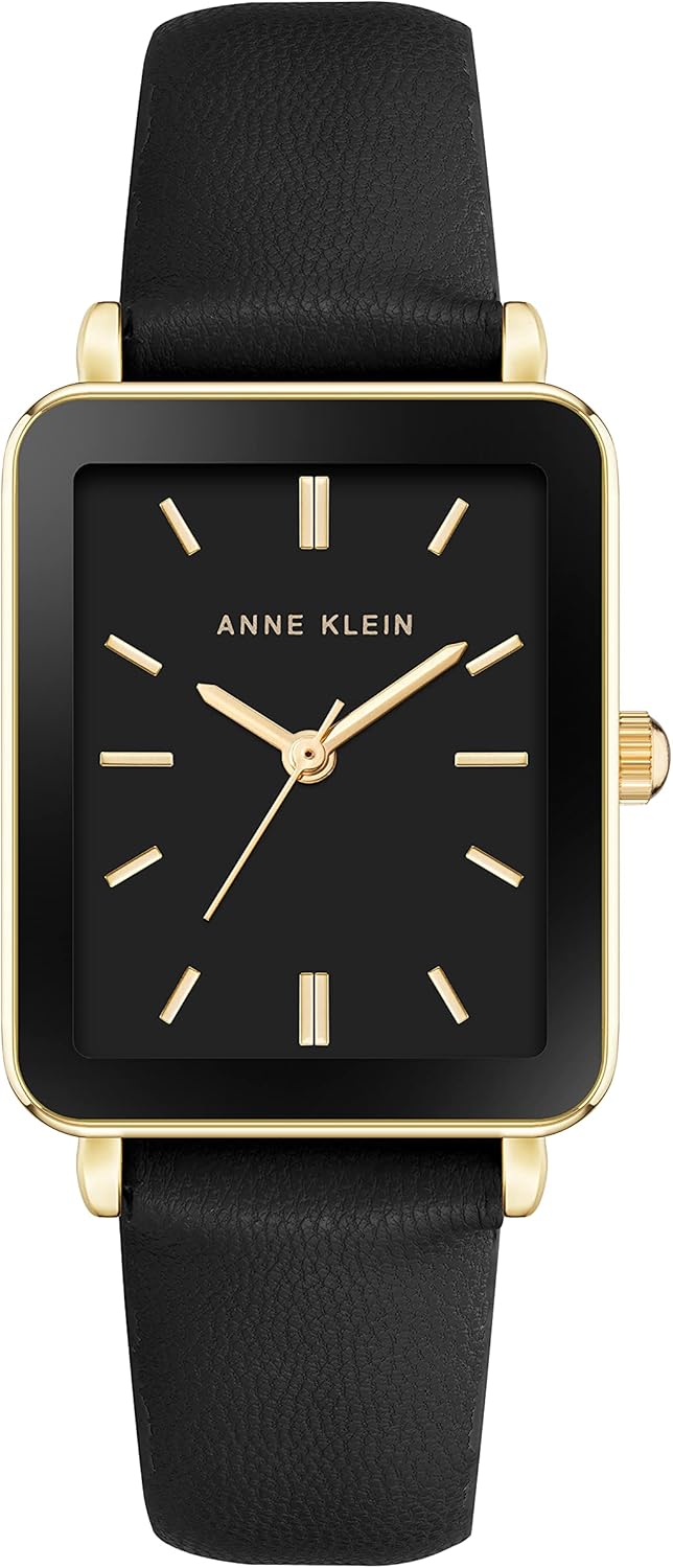Anne Klein Women's Strap Watch with Glossy Black Dial Design