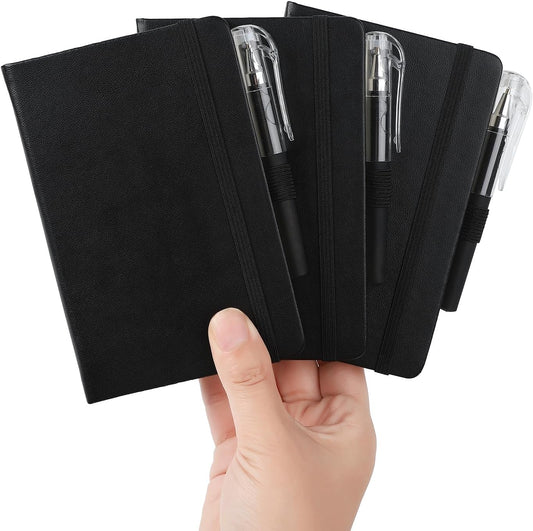 ZUIMER 3 Pack Small Leather Pocket Notebooks - 200 Pages, Pen Holder, Ribbons