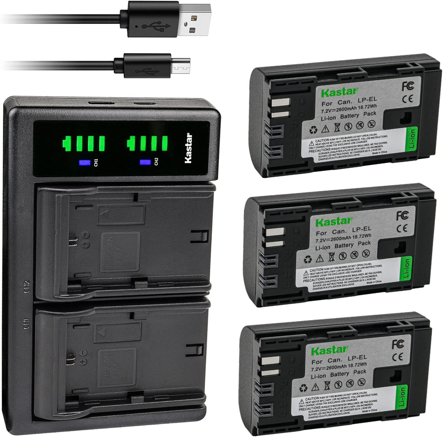 Kastar LP-EL Rechargeable Battery 3-Pack with Dual Charger