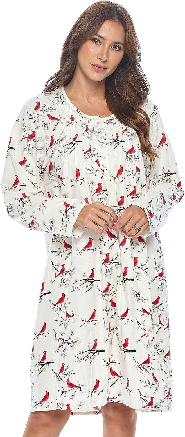 Floral Long Sleeve Nightgown for Women - Casual Nights Style