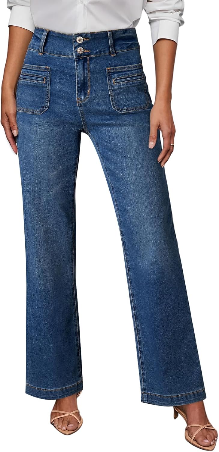 Sidefeel Women's High Waisted Wide Leg Jeans for Tummy Control