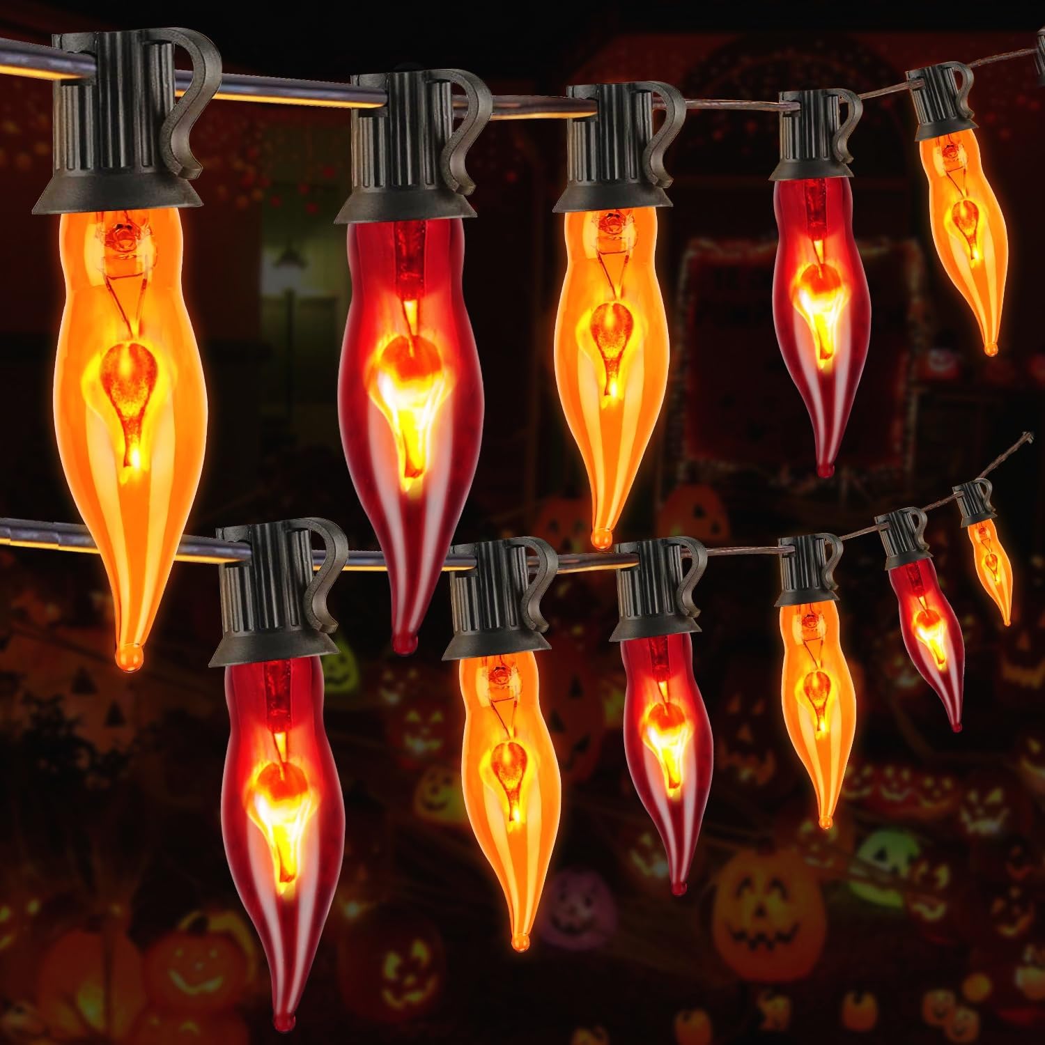 Halloween Flickering Flame String Lights for Spooky Decor