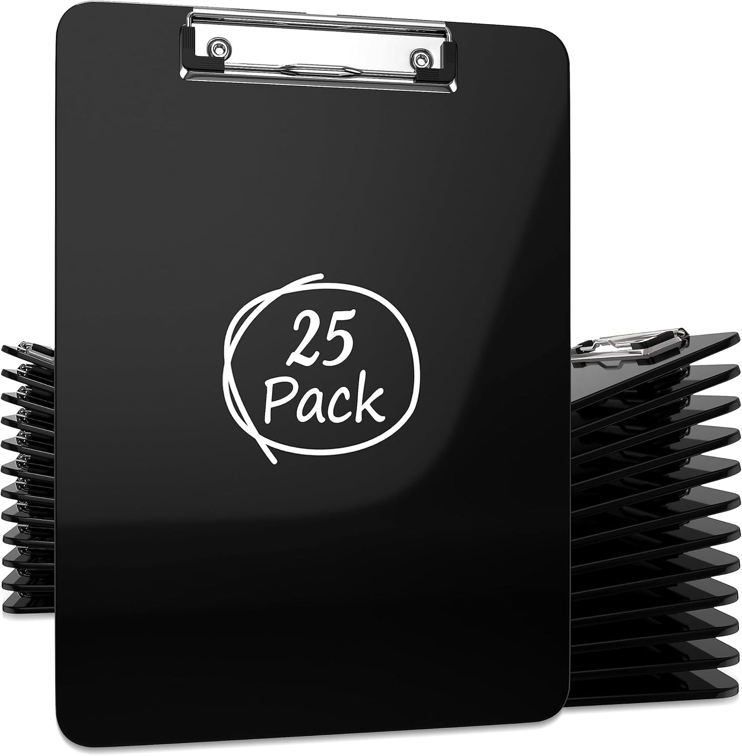 25 Pack Plastic Clipboards - Durable Black Clip Boards Set