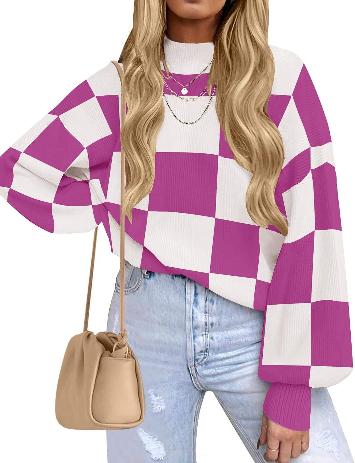 Trendy Turtleneck Long Sleeve Striped Pullover Sweater Tops