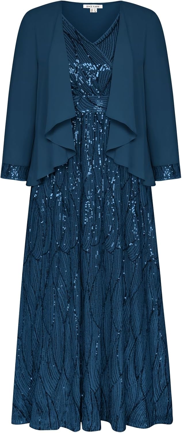 Stunning Two Piece Sequin Dress with Jacket for Special Events