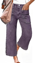 Flamingals Straight Wide Leg Jeans Mid Waisted Crop Raw Hem