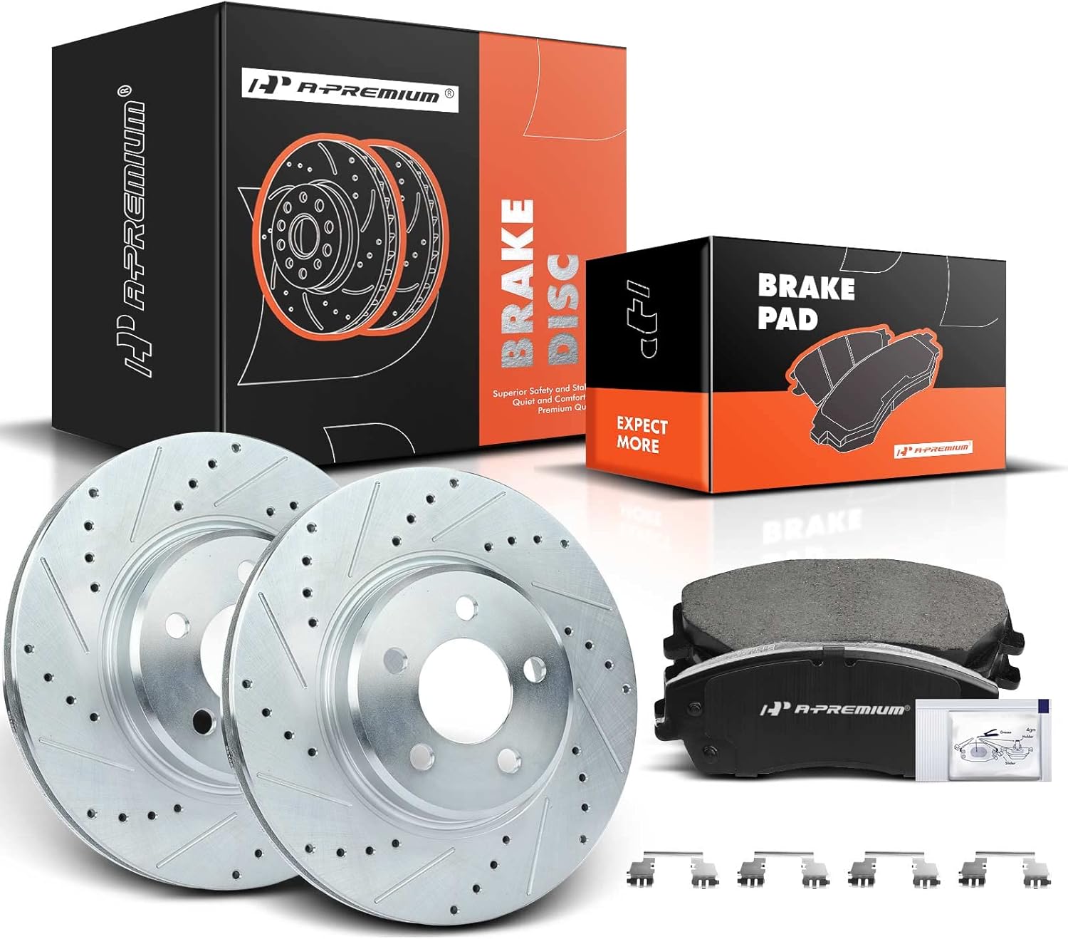 A-Premium 12.6 in Front Drilled and Slotted Brake Rotors Kit