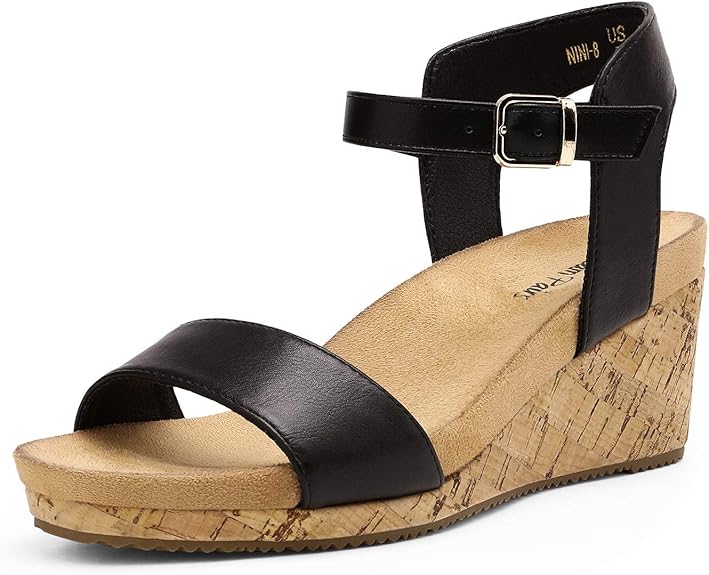DREAM PAIRS Women's Open Toe Buckle Ankle Strap Wedge Sandals