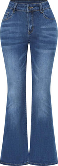 Womens Stretchy Mid Rise Flare Jeans Distressed Denim - Flattering Fit