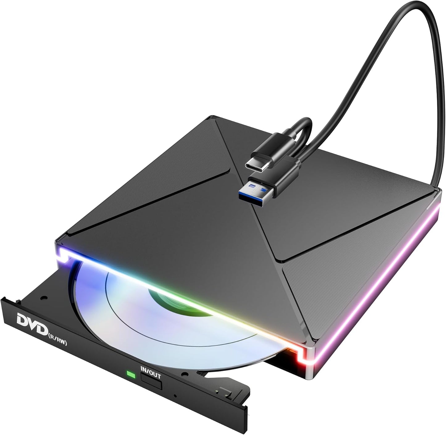 Umaniy RGB DVD Player: Portable External CD Drive with USB 3.0 for Mac & Windows