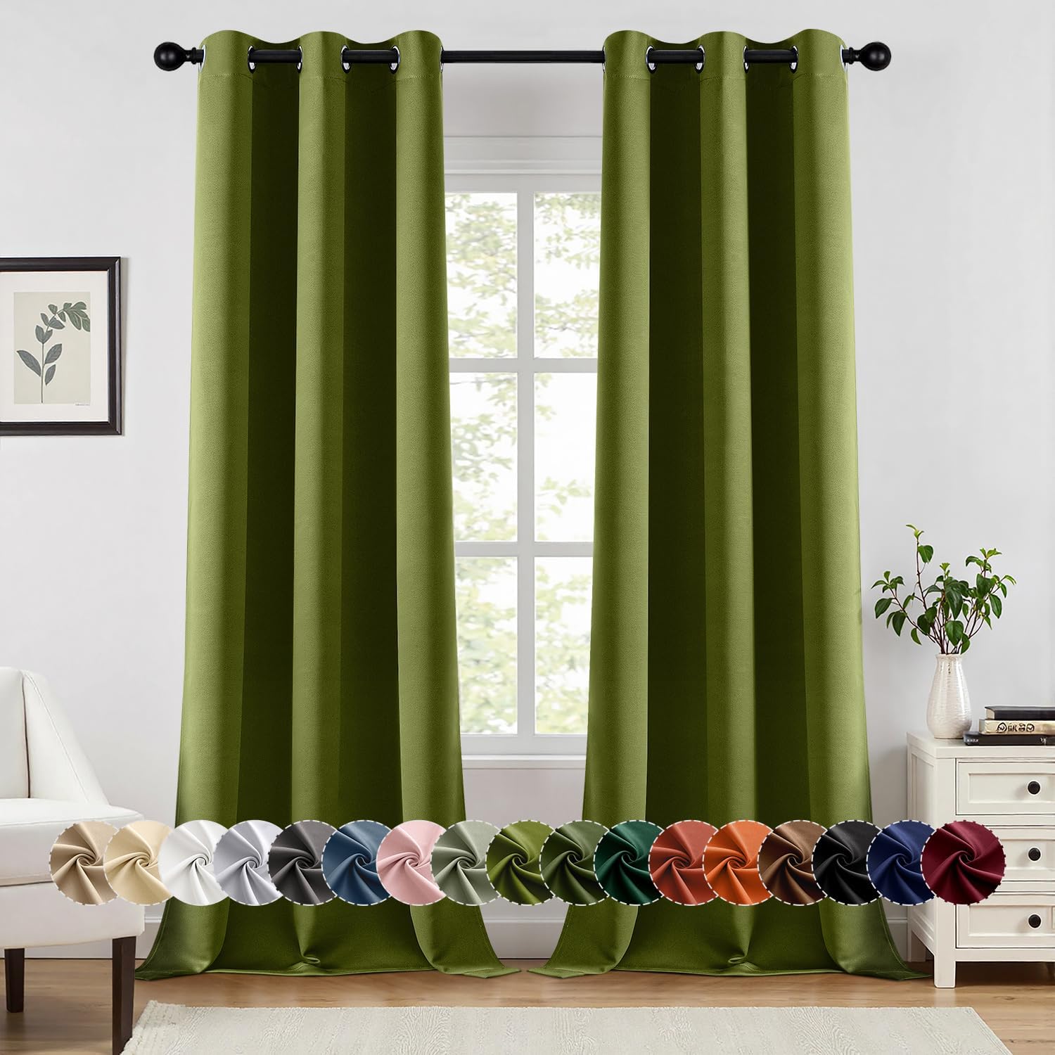MIULEE Light Olive Green Blackout Curtains for Bedroom 96 in