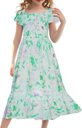 Girls Floral Tiered Midi Dress - Smocked Flutter Sleeve Midi