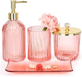 Pink Glass Bathroom Accessories Set - 4 Piece Vanity