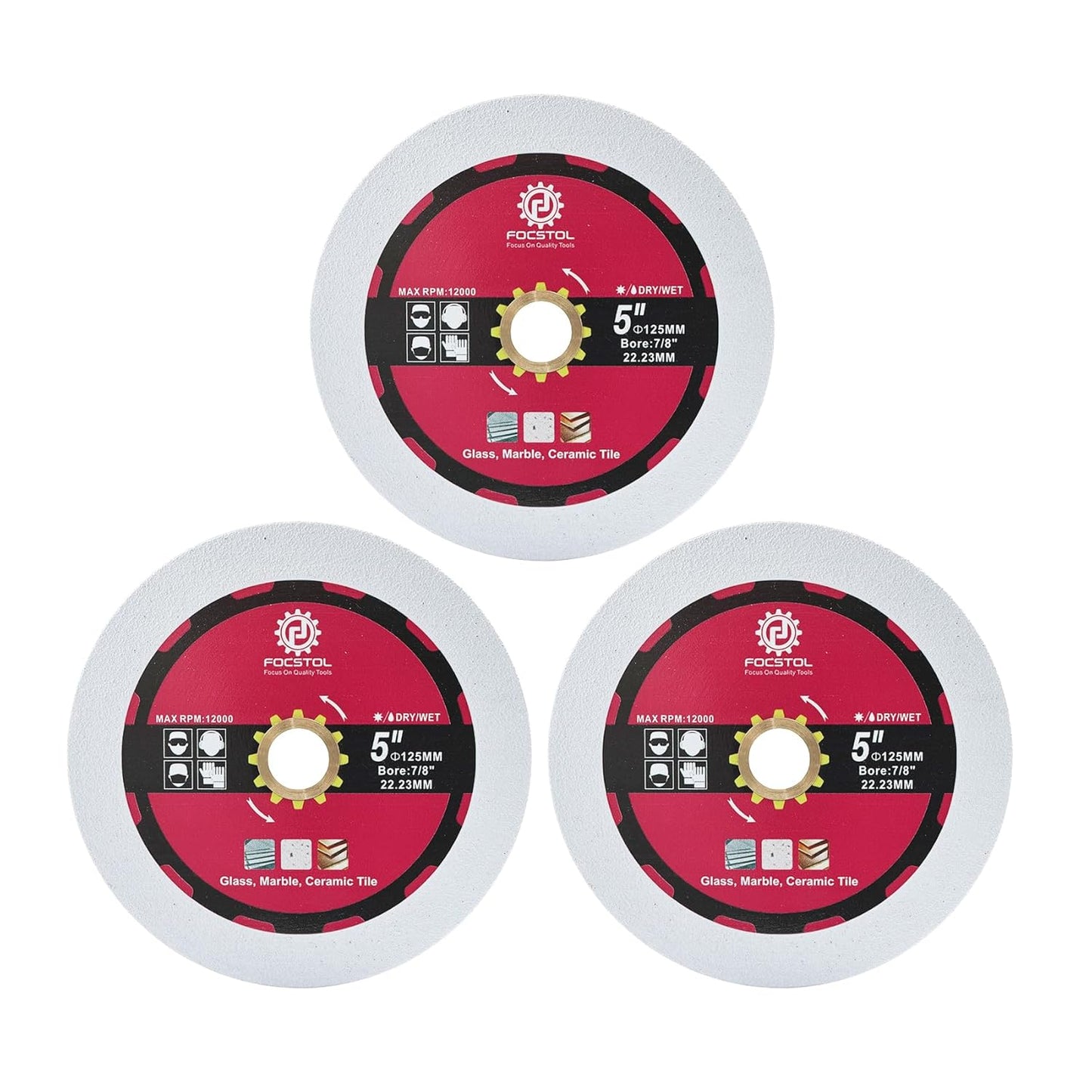 Precision Glass Cutting Blades - 3pcs 5'' Diamond Discs by FOCSTOL
