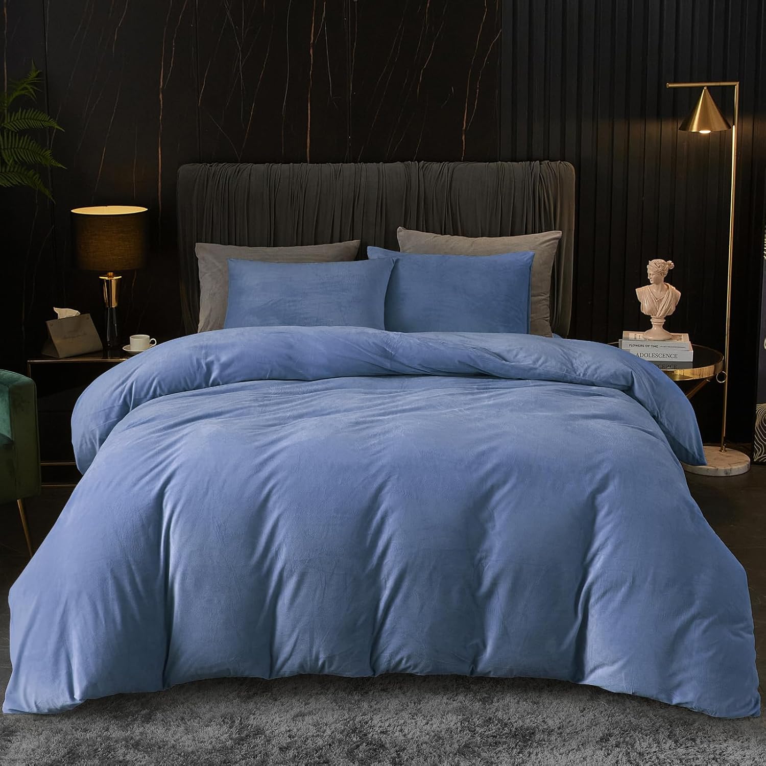 Ivellow Velvet Duvet Cover Queen Set Ultra Soft Luxury Bedding