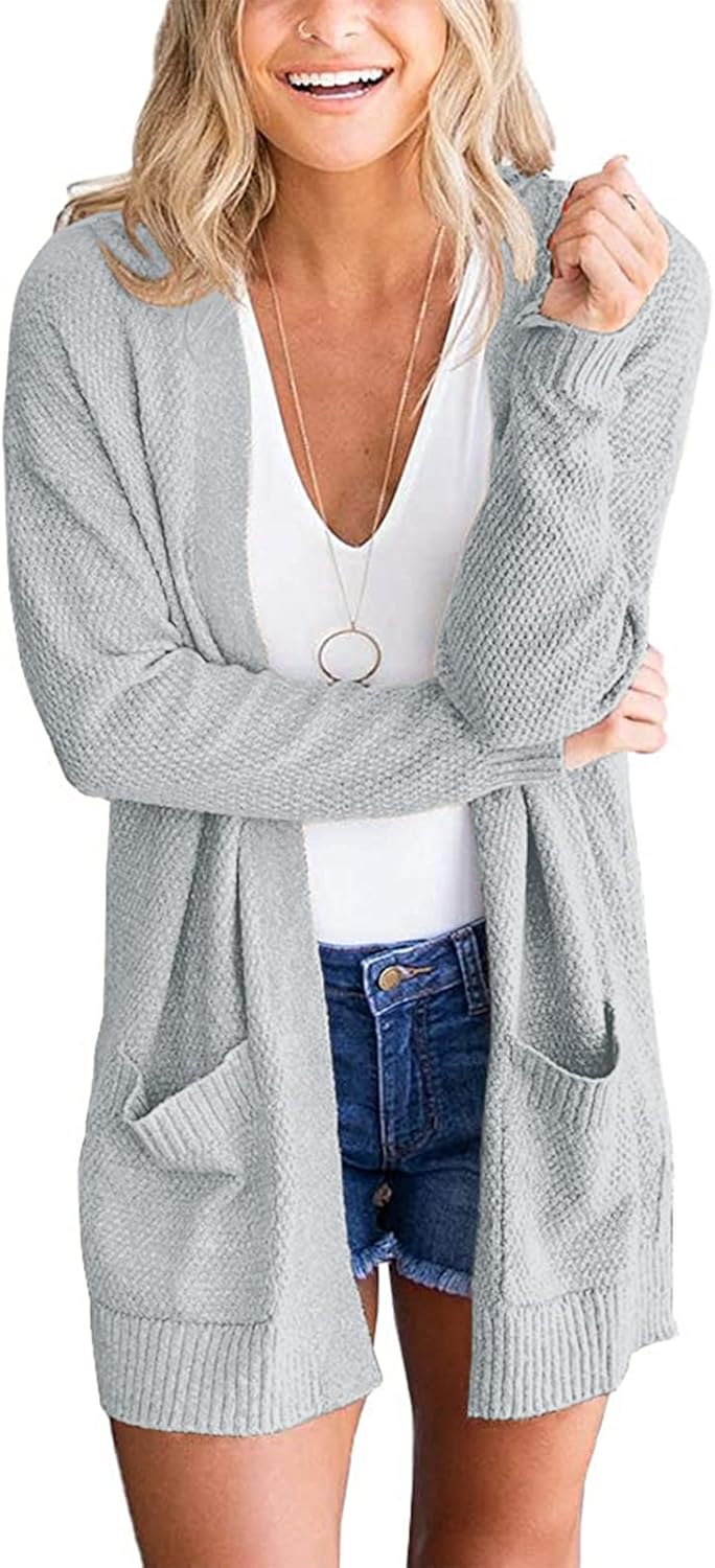 Waffle Knit Cozy Cardigan Sweater with Pockets for Women
