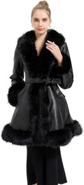 Faux Leather Jacket with Faux Fur Collar - Warm Long Peplum Coat GRAN