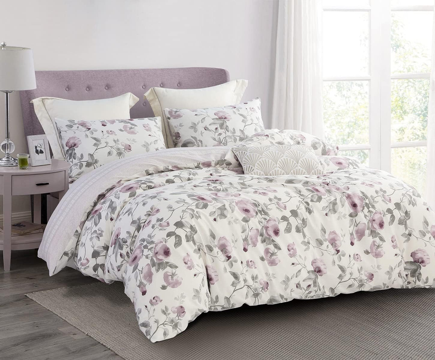 SLEEPBELLA Twin Size Comforter Set with Purple Floral Design