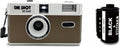 Retro Half Frame Film Camera with Built-In Flash & Black & White Film - Brown