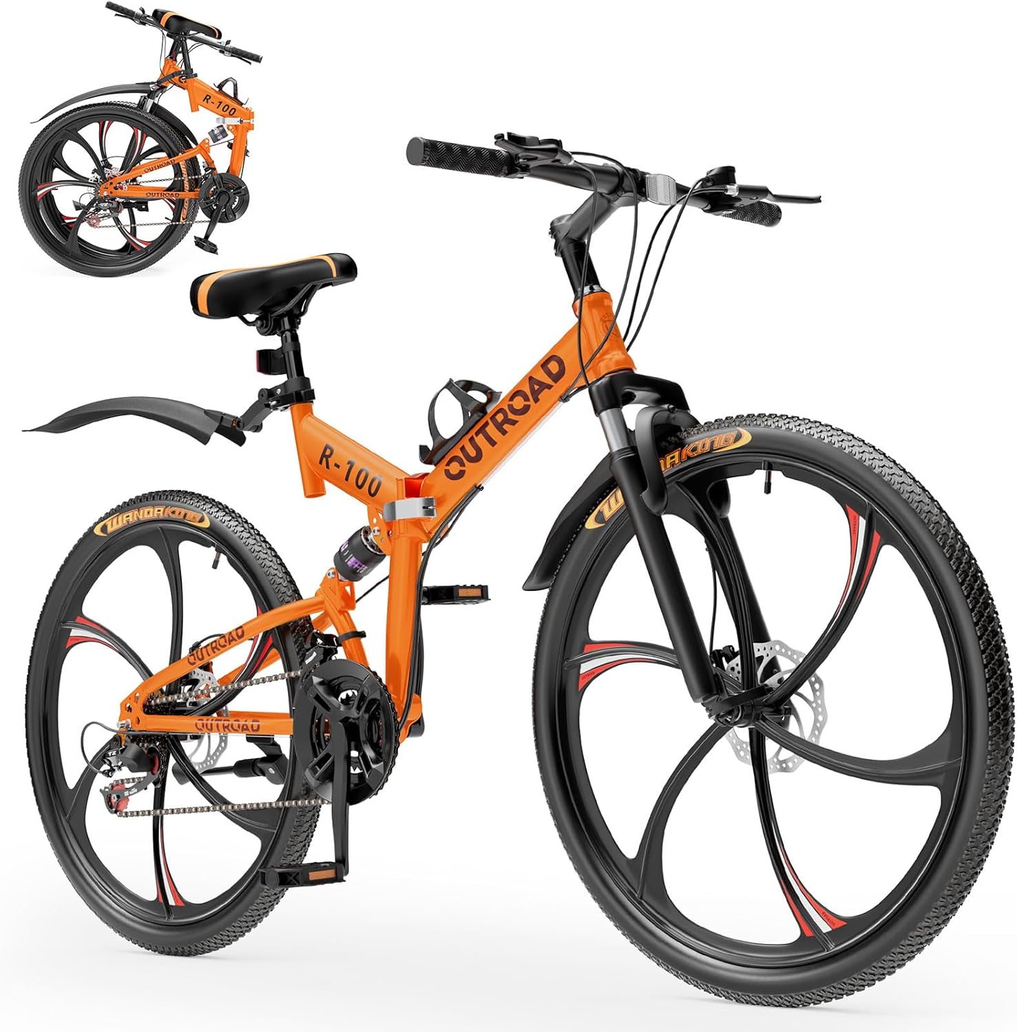 26 Inch Folding Mountain Bike with 21 Speed Full Suspension