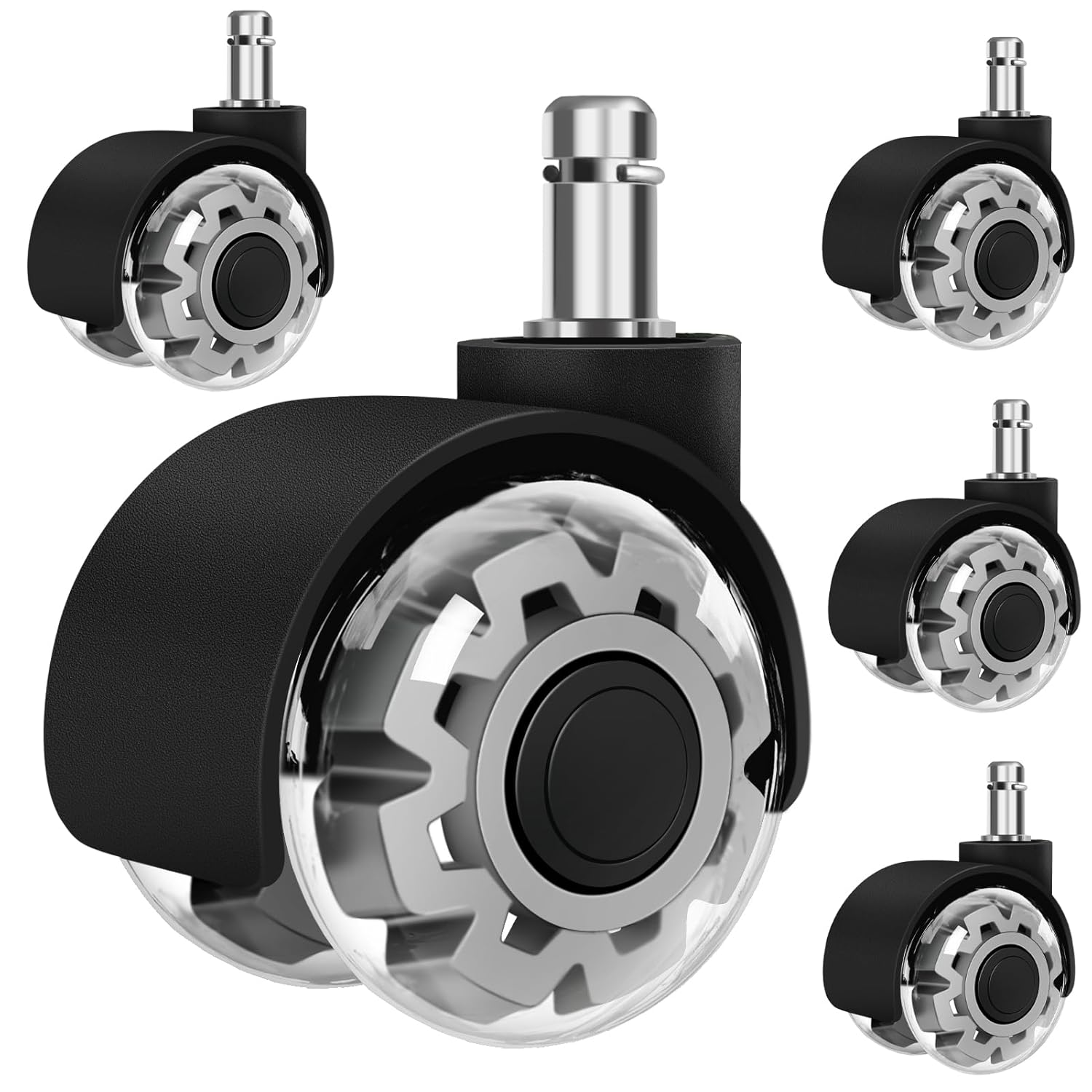 Smooth & Quiet Office Chair Casters for All Floors - Set of 5, Grey
