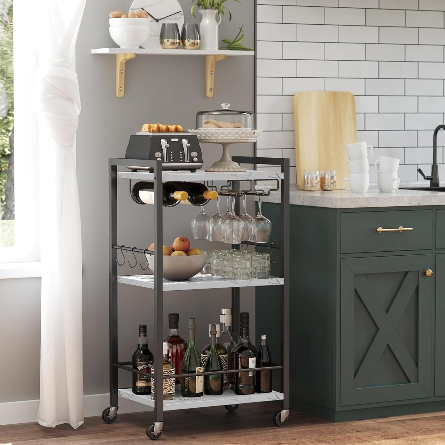 TUTOTAK Bar Cart with 3-Tier Shelf for Home and Living Room