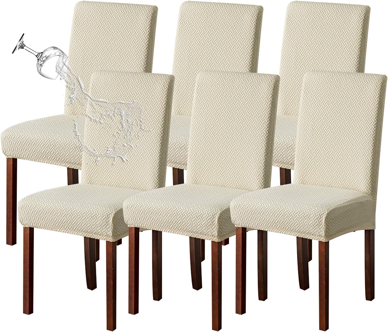 Genina Waterproof Chair Covers for Dining Room - 6 Pack Beige