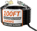 16/3 Gauge Black Outdoor Extension Cord 100 ft - Waterproof, Cold