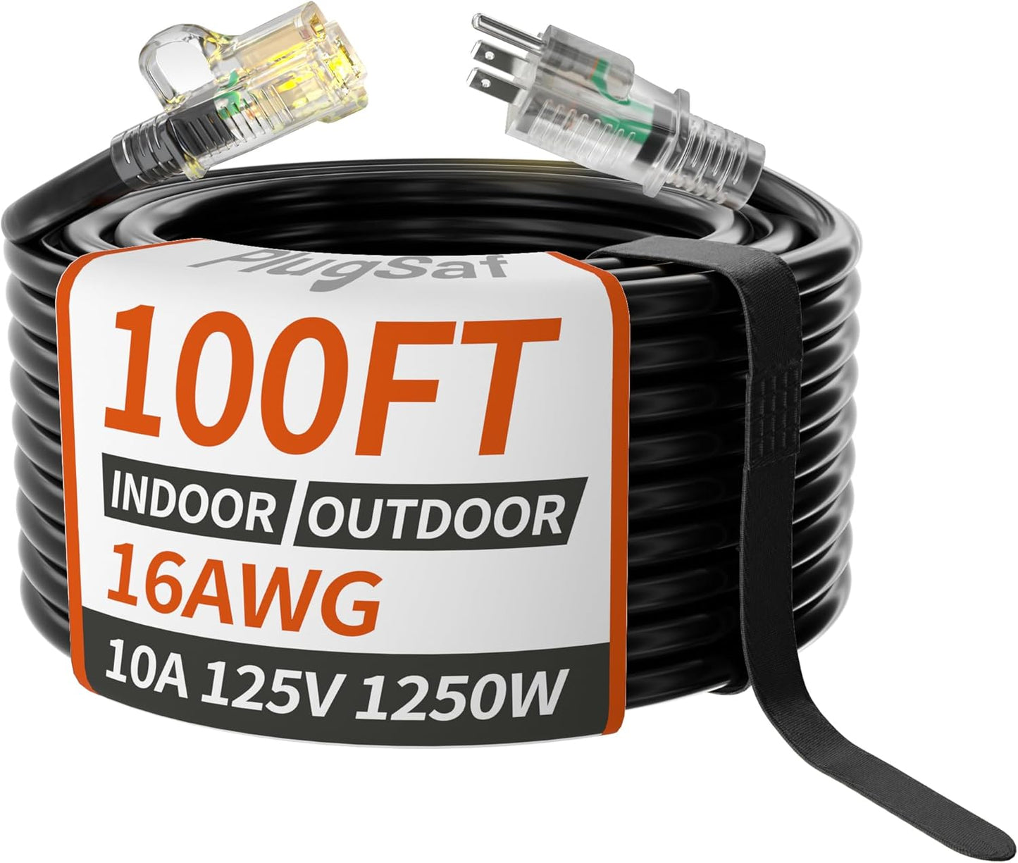 16/3 Gauge Black Outdoor Extension Cord 100 ft Waterproof