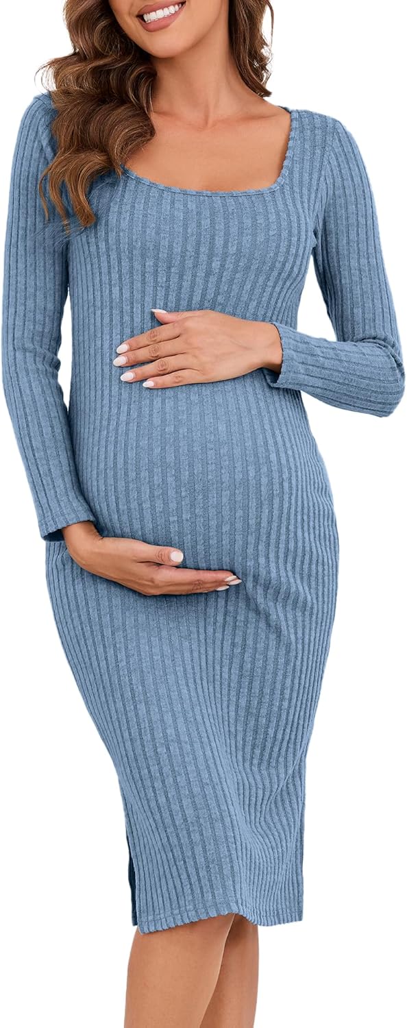 Long Sleeve Maternity Sweater Dress for Fall Winter Comfort
