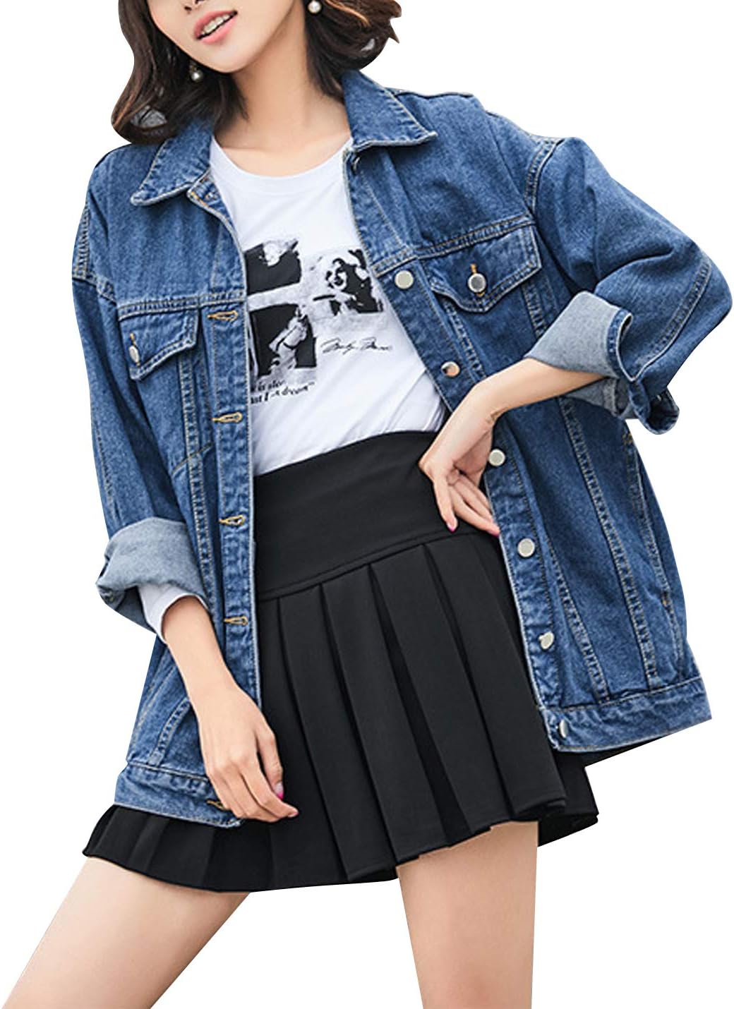 Omoone Women's Oversized Mid Long Denim Jacket for Every Season