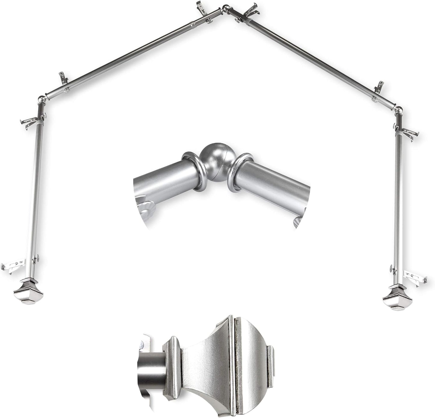 Stylish 4-Sided Bay Window Curtain Rod - 28-48 inch - Satin Nickel