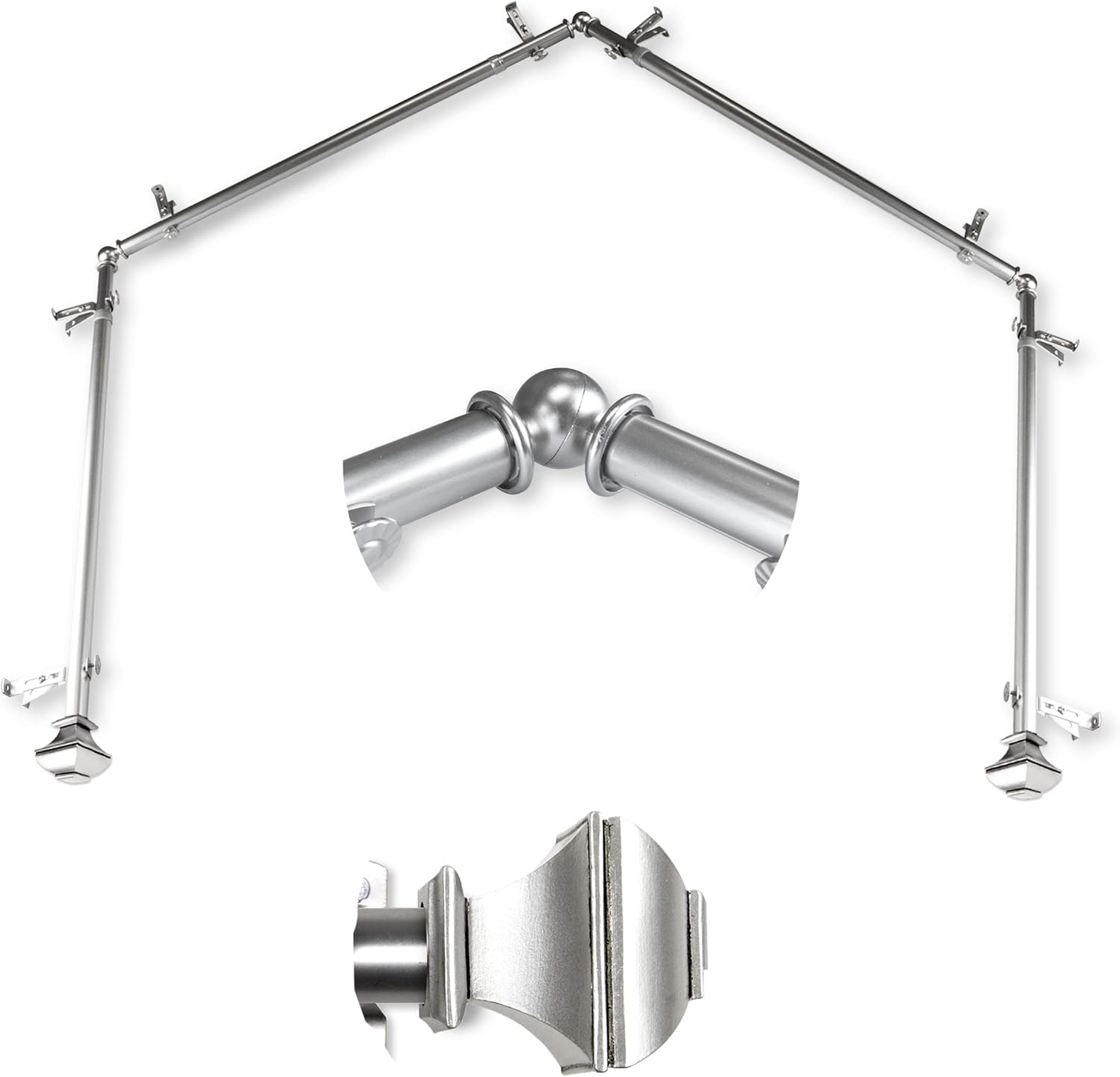 Stylish 4-Sided Bay Window Curtain Rod - 28-48 inch - Satin Nickel